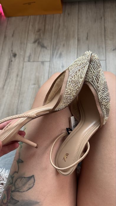 Туфлі слінгбекі zara весільні  в бісері