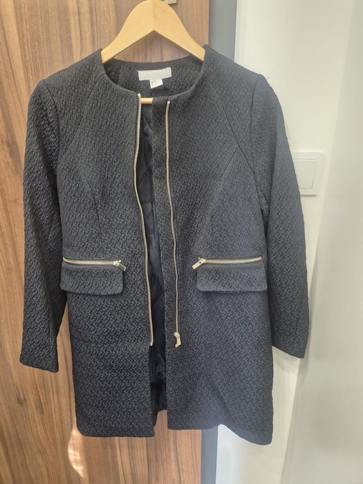 Płaszcz żakiet granatowy elegancki jesienny autumn klasyka h&m 34/XS