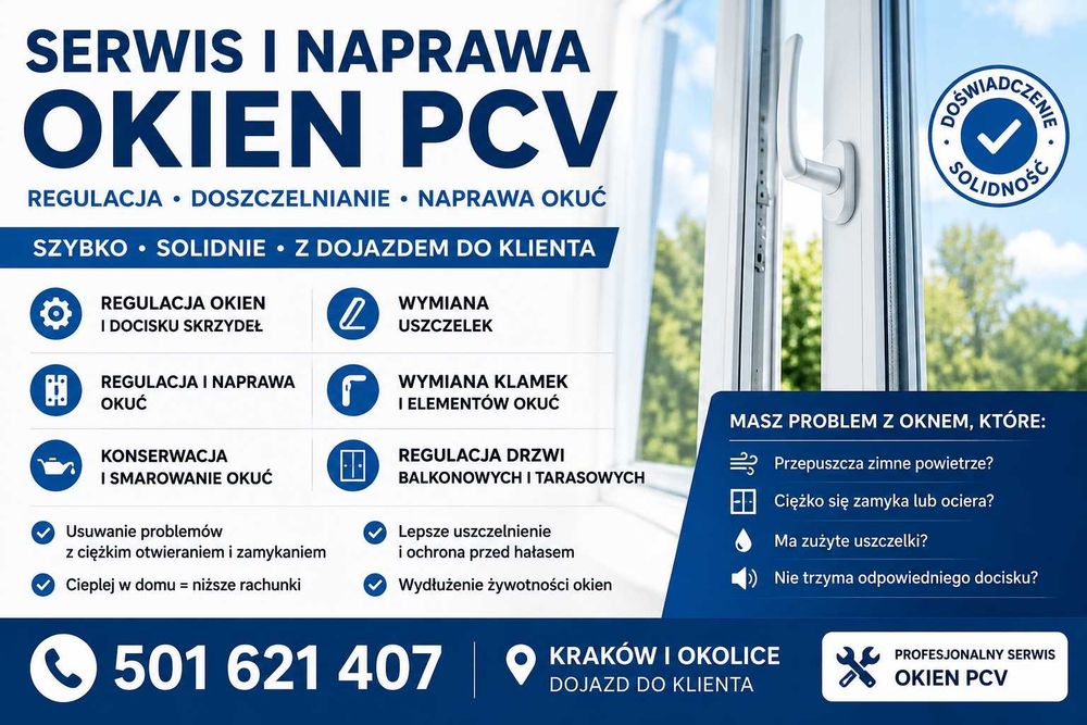 Pogwarancyjna Naprawa Okien PVC i Drewnianych | Regulacja, Wymiana Uszczelek