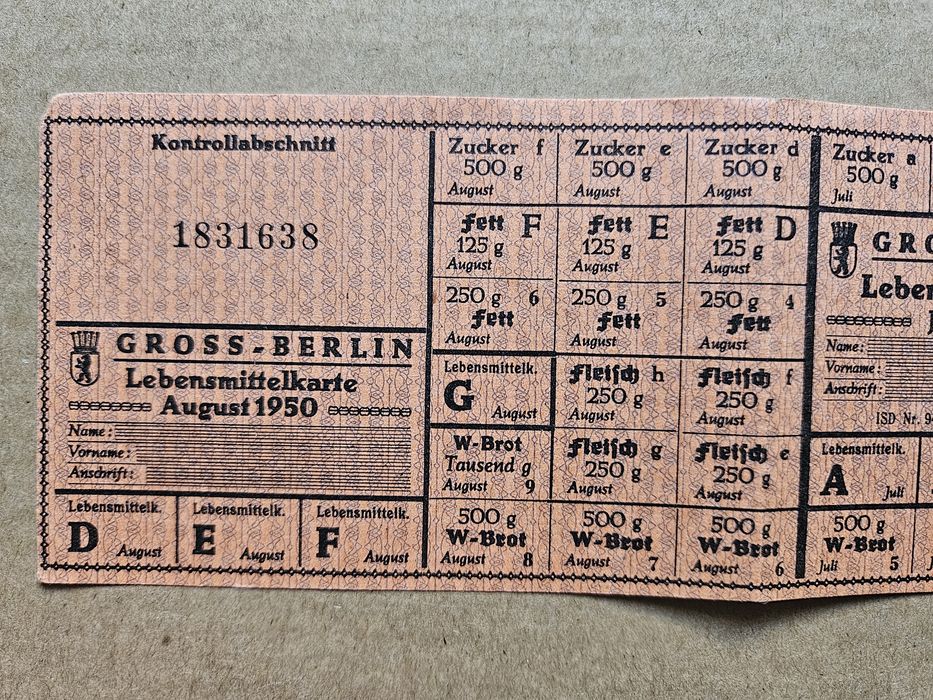 Kartka żywnościowa Niemcy Berlin