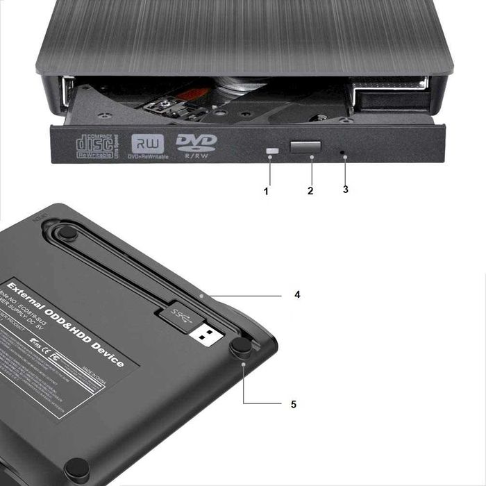 NAPĘD CD-R/DVD-ROM/RW Nagrywarka Zewnętrzny USB USB 2.0 USB 3.0