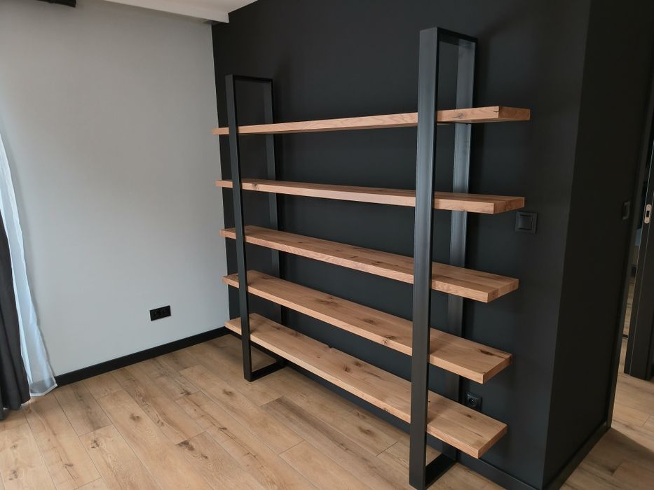 Regał dębowy loft , metal, lakier mat 200x200 cm.