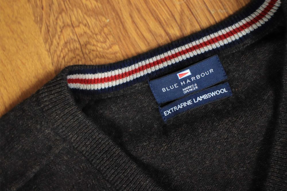 Sweter Blue Harbour r. XL szary męski dekolt V wełniany