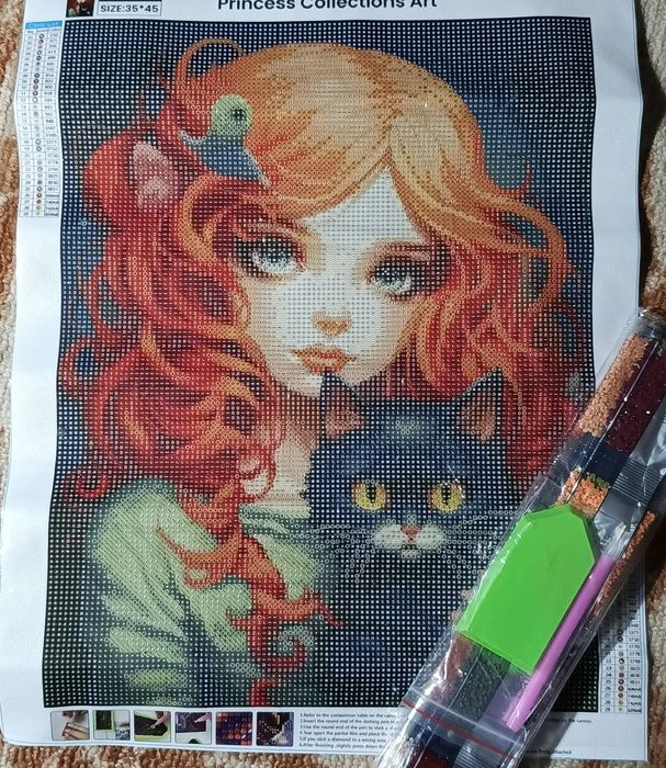 Алмазная мозайка Девочка с котом 45/35 см