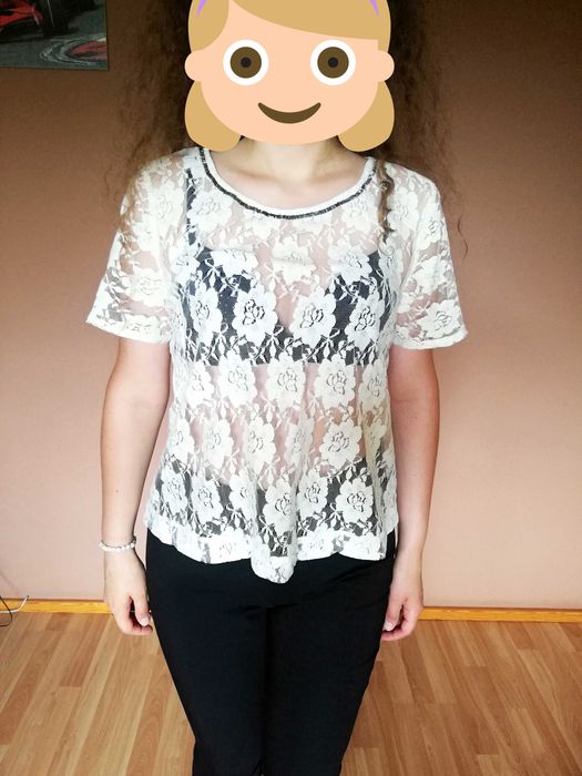 Bluzka koronkowa przezroczysta MANGO M/L elegancka z krótkim rękawem