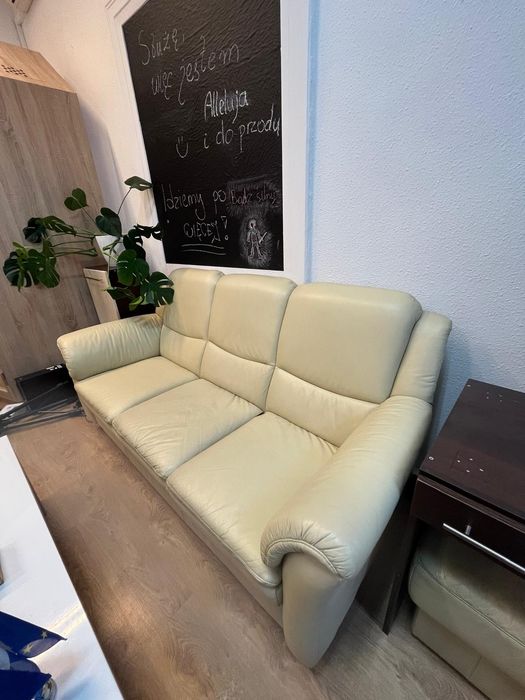 Kanapa skórzana, nierozkladana beżowa