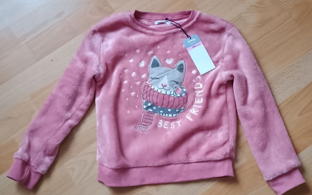 Nowa miękka pluszowa bluza różowa kot 134 Sinsay