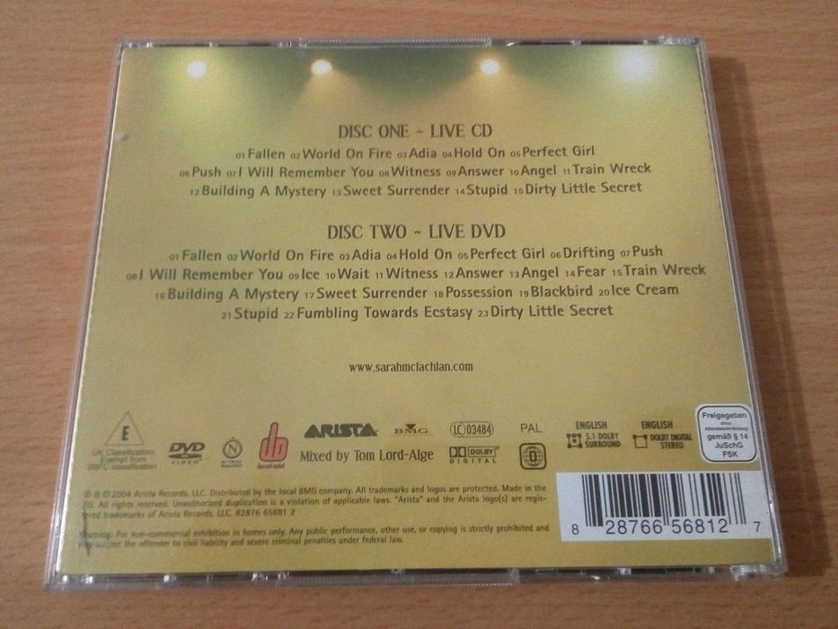 SARAH McLACHLAN - Afterglow Live CD+DVD ( 2004 )