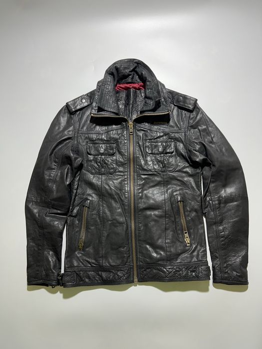Superdry Мужская кожанная черная куртка размер М