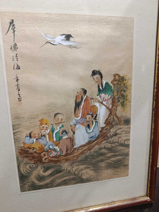 Pintura sobre seda Escola Chinesa Minguou 24 cm Assinado