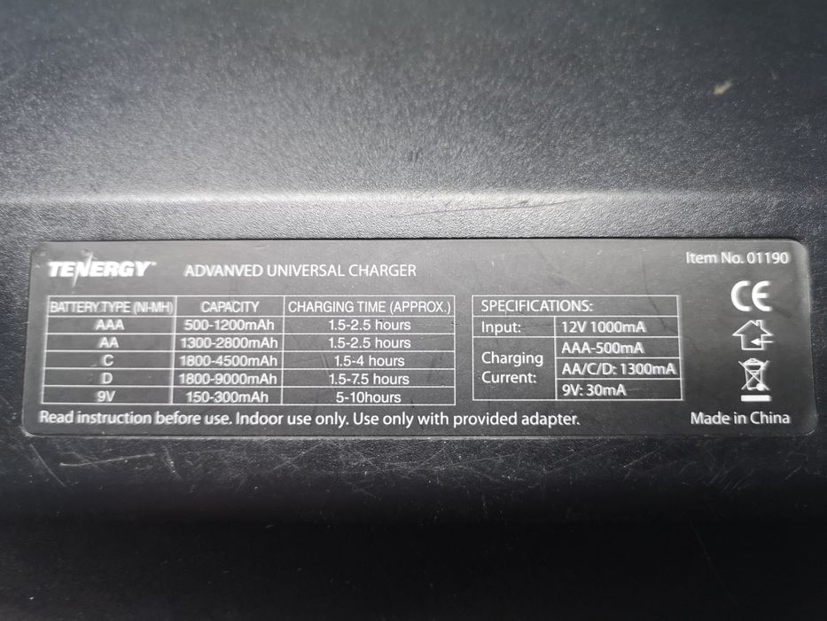 Carregador universal de pilhas TENERGY: AAA AA C D 9V usado(pouco)64751786774530124