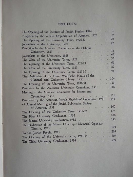 Livro "Addresses by the Chancellor of the Hebrew University"