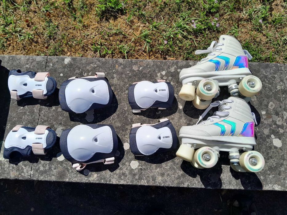 par de patins infantil ( n.32 ) + kit de proteção