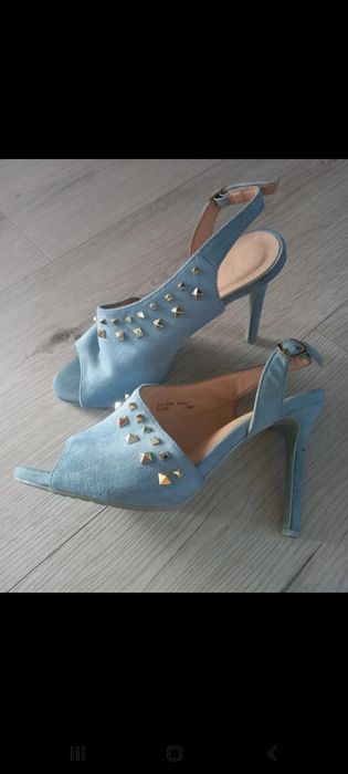 Niejasnoniebieskie sandałki na szpilce 37 obcas 10 cm