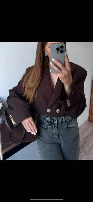 Brązowa czekoladowa krótka marynarka Belluci S M 36 38