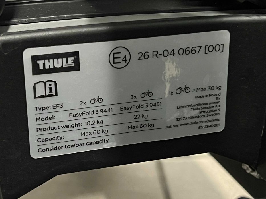 Bagażnik rowerowy THULE EASYFOLD 3 9451 NA 3 ROWERY