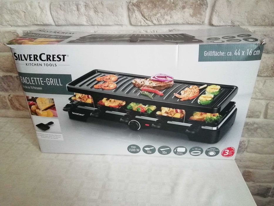 NOWY Grill elektryczny Raclette dla 10 osób Silver Crest