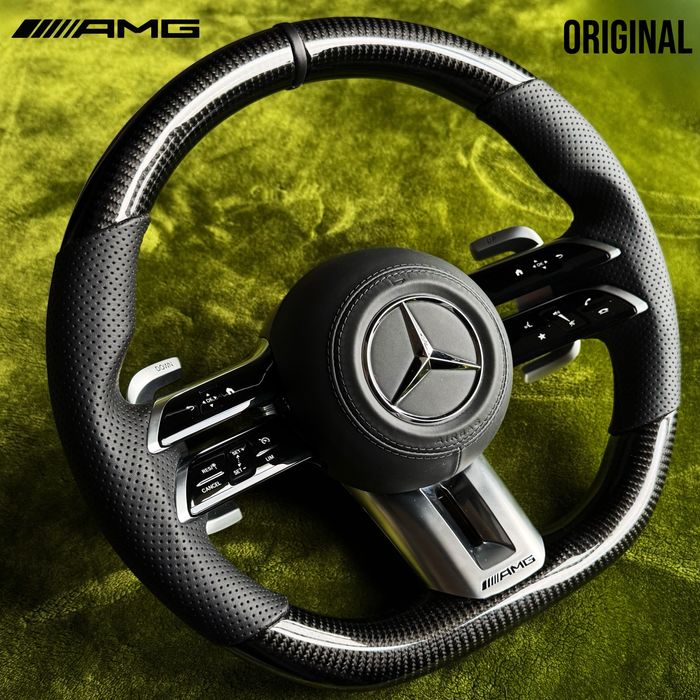Оригинальный руль AMG Mercedes карбон, кожа, лепестки для  12-18 годов