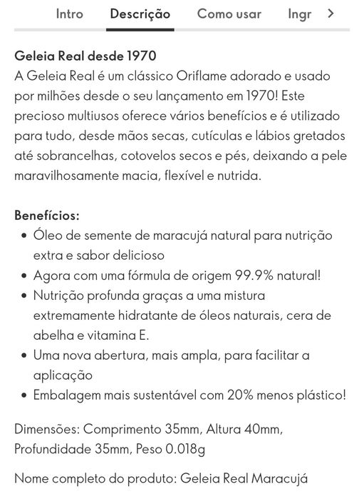 Geleia Real Maracujá 10.5ml Oriflame