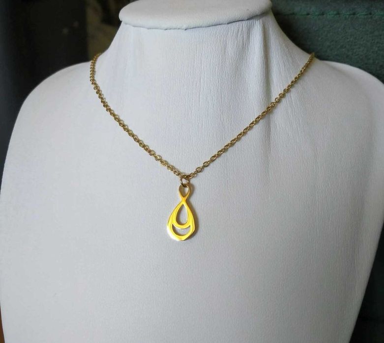Colar Aço Dourado Infinito Gota NOVO