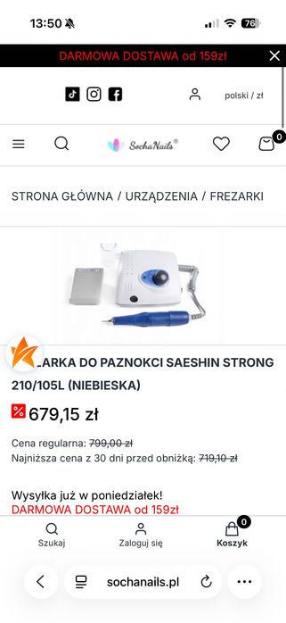 Zestaw: Frezarka Strong, Lampa Sun, nożyczki, frezy
