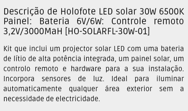 Projetor de ledes 30w com painel solar