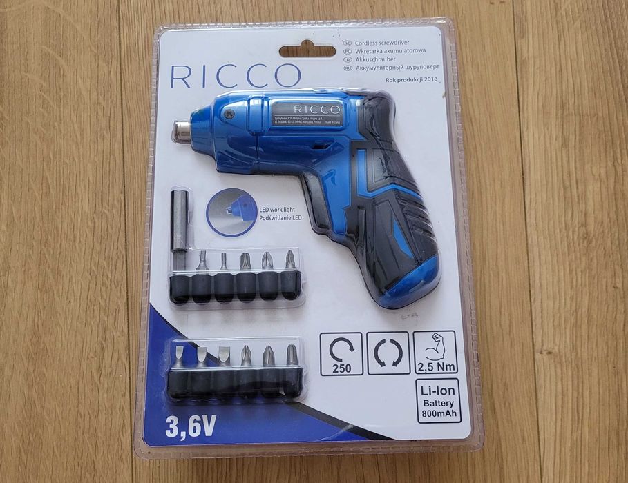 Wkrętarka Akumulatorowy RICCO 3,6V + bity