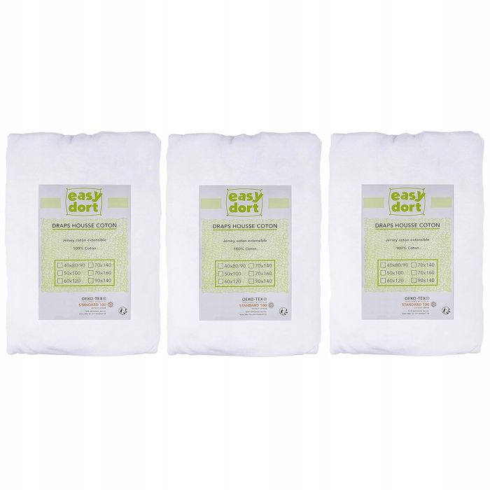 Bawełniane prześcieradło 40×80 z gumką – zestaw 3 szt.