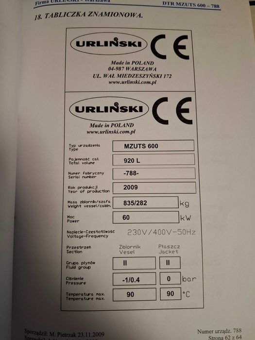 Homogenizator używany 600 litrów