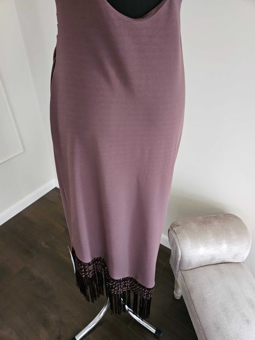 Sukienka maxi z fredzlami na jedno rame asos L 4p