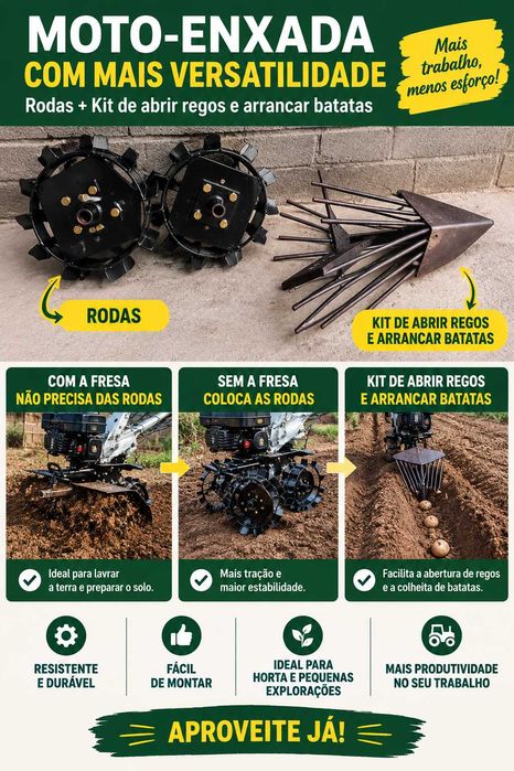 Moto Enxada Com frese abre regos e apanha batatas