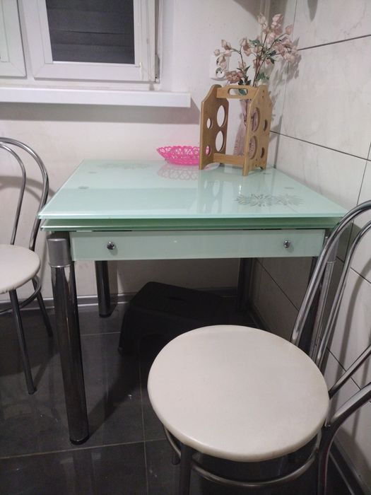 Stół szklany składany 2 krzesła