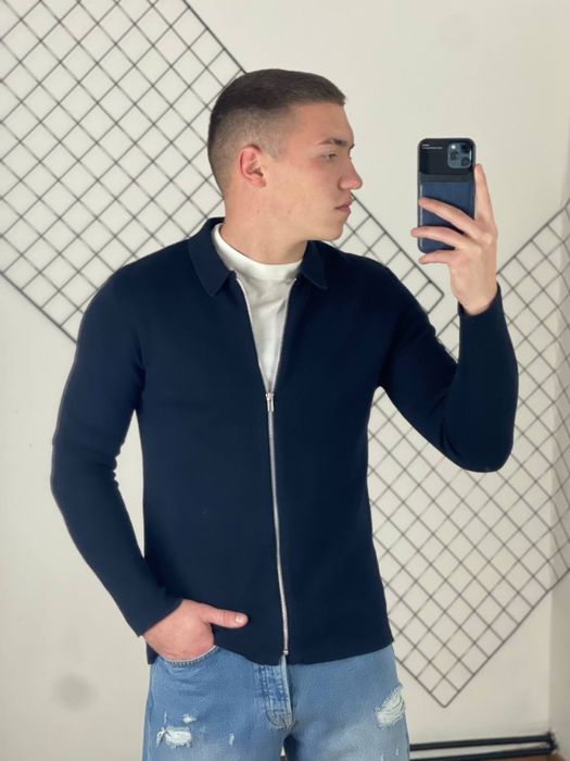 Темно синій мʼякий зіппер кардиган Kronstadt Casual