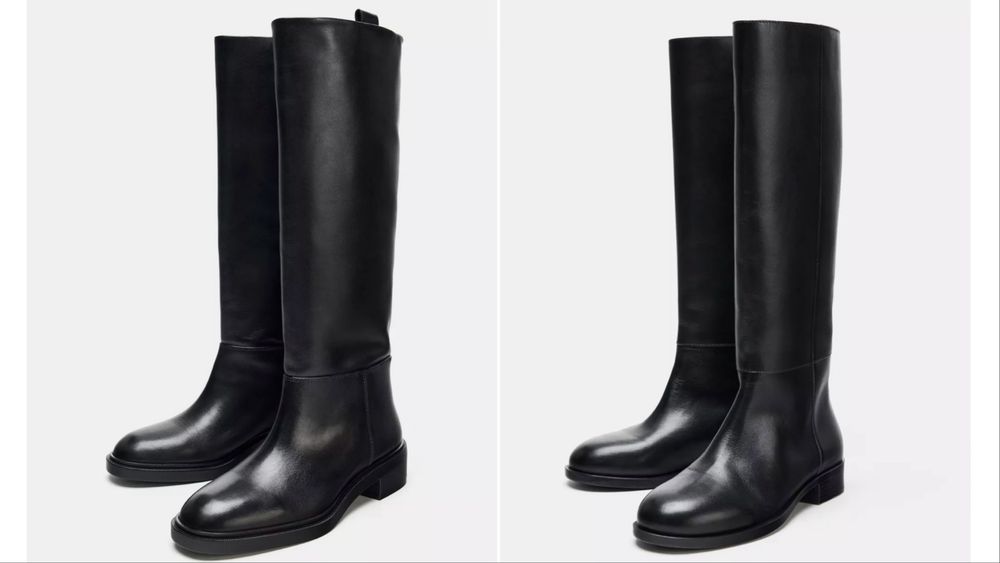 Шкіряні чоботи Zara 37 38 р. чорні  чоботи труби zara жокейки zara