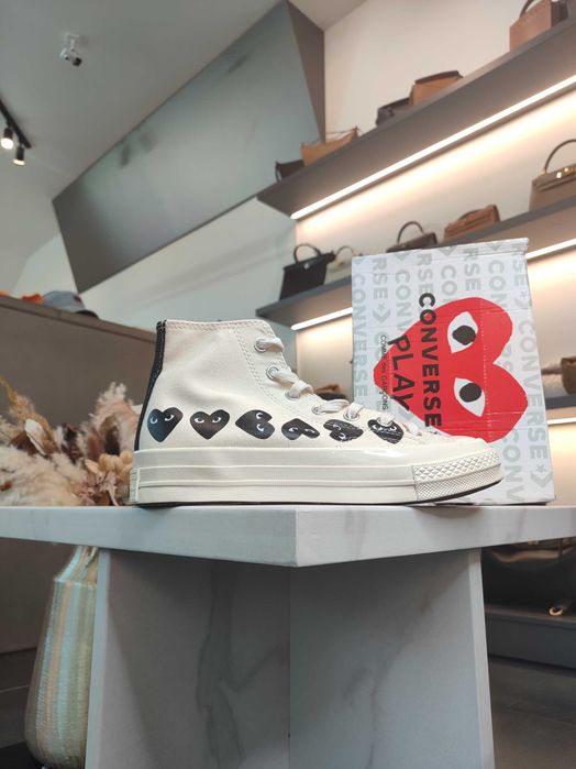 Кеди Converse x Comme Des Garcons Play Black Multi Hearts High Top Whi