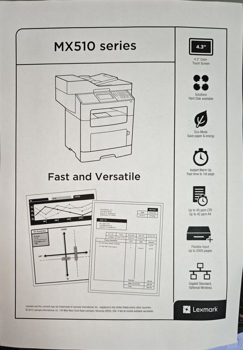 Lexmark MX511de Лазерный БФП (МФУ): 42 ст/хв, Duplex, LAN, Сенсорний екран, Б/в