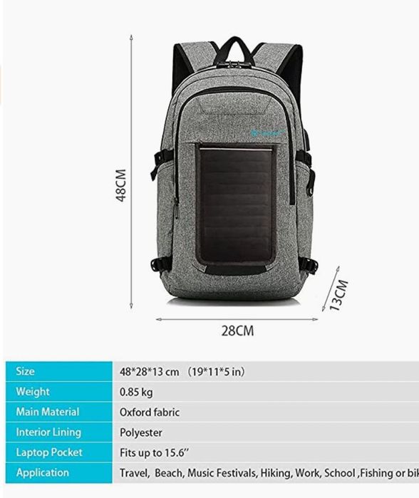 Plecak na laptopa z panelem słonecznym 5W i akumulatorem solarny