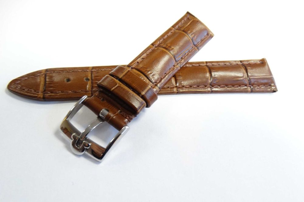 Pasek skórzany brązowy 18mm 20mm do zegarka Omega klamra srebrna złota