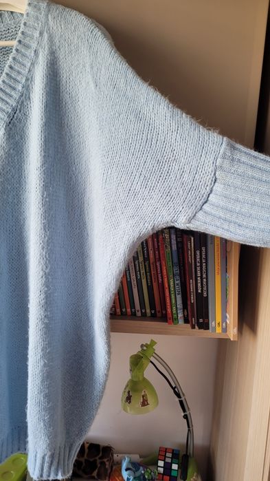 Błękitny mięciutki sewter damski oversize długi rozm.XL