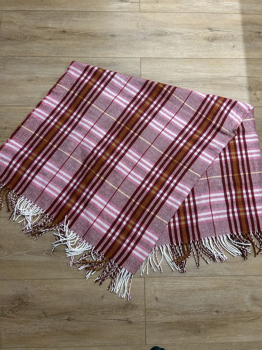 Wielka chusta ponczo szal w kratę z frendzlami Glitter