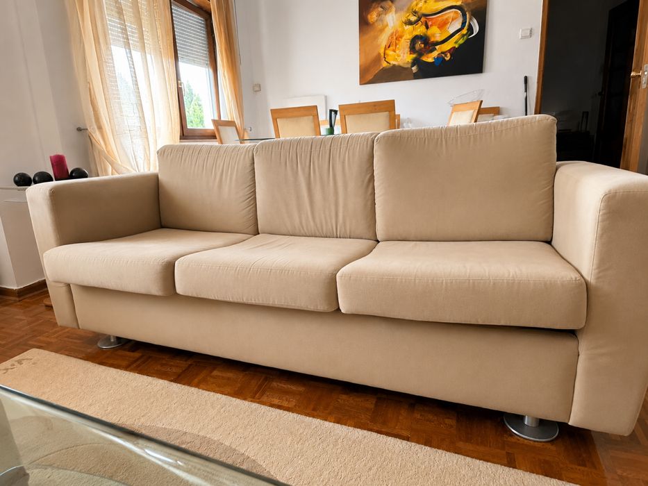 Sofá-Cama de 3 Lugares em Tecido Bege
