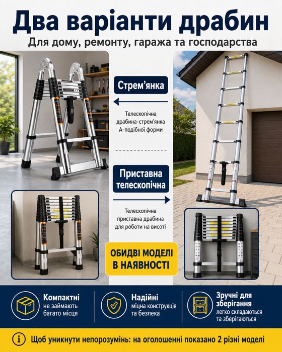 Драбина / нова драбина / телескопічна драбина / телескопічна стремʼянка / приставна драюина / садова драбина / лестница / новая лестница недорого