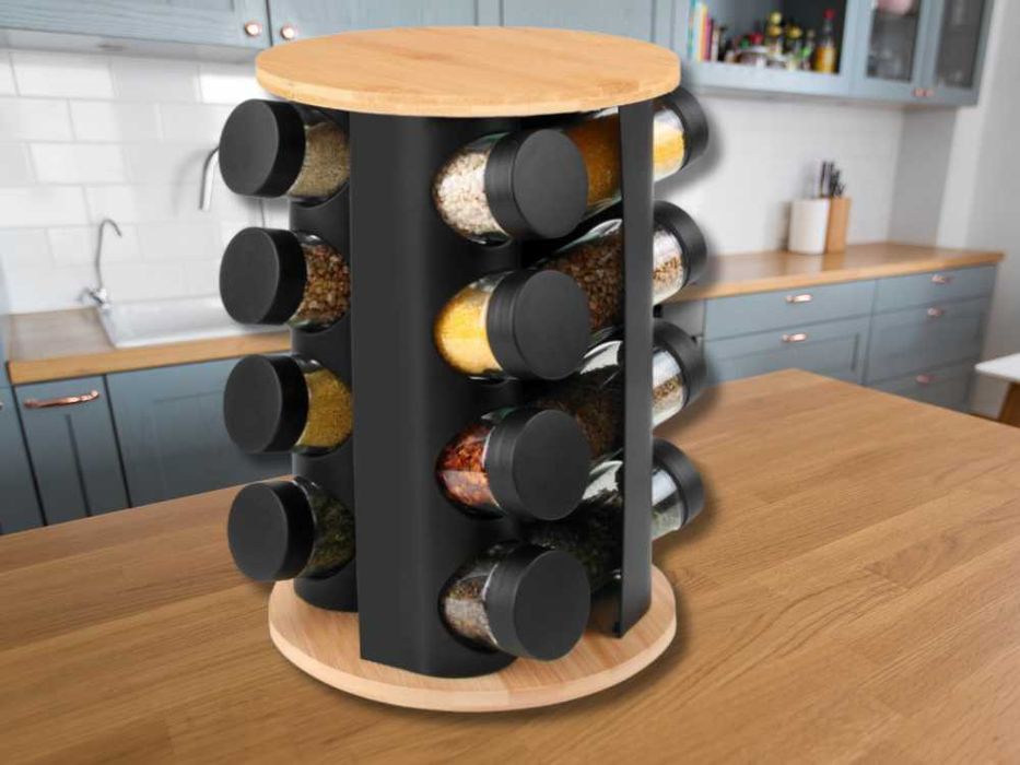 Stojak na Przyprawy Przyprawnik Pojemne Słoiczki 16 Sztuk + Akcesoria