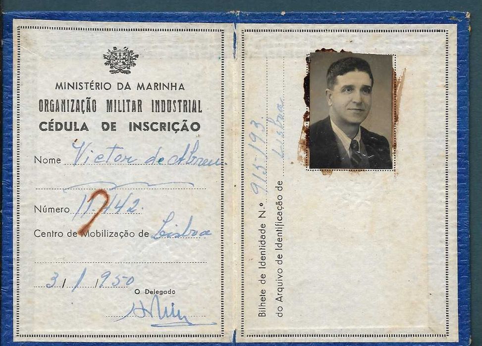 MARINHA - Bilhete de identidade antigo 1950
