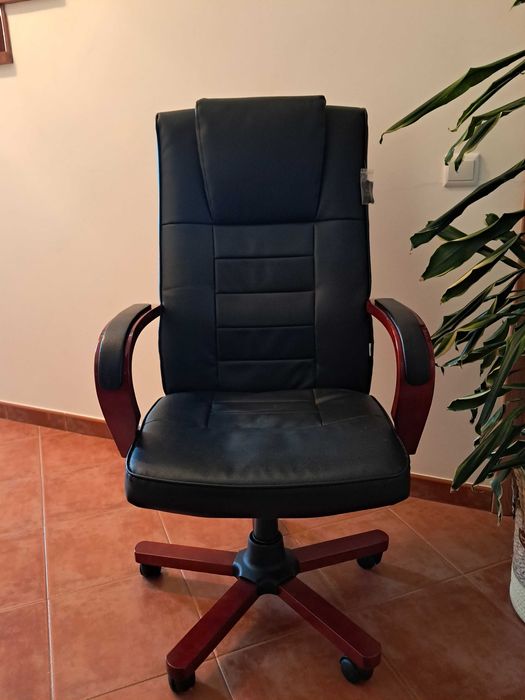 VidaXL Cadeira de escritório de luxuosa em couro genuíno Preto