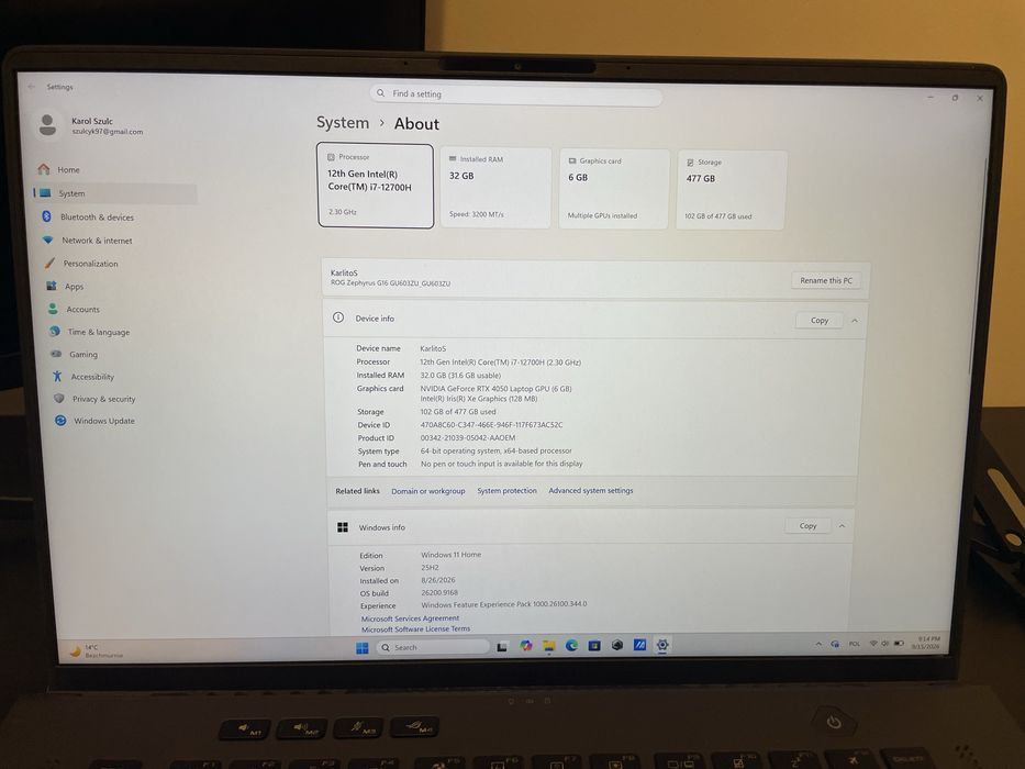 ASUS ROG Zephyrus G16 | i7-12700H | 32GB RAM | RTX 4050 | SSD 512GB