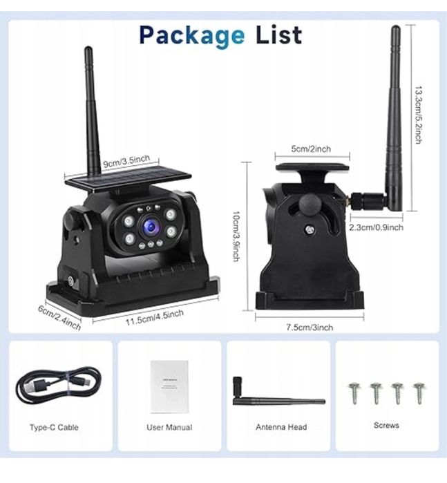 Bezprzewodowa kamera cofania solarna WiFI 1080P magnetyczny uchwyt