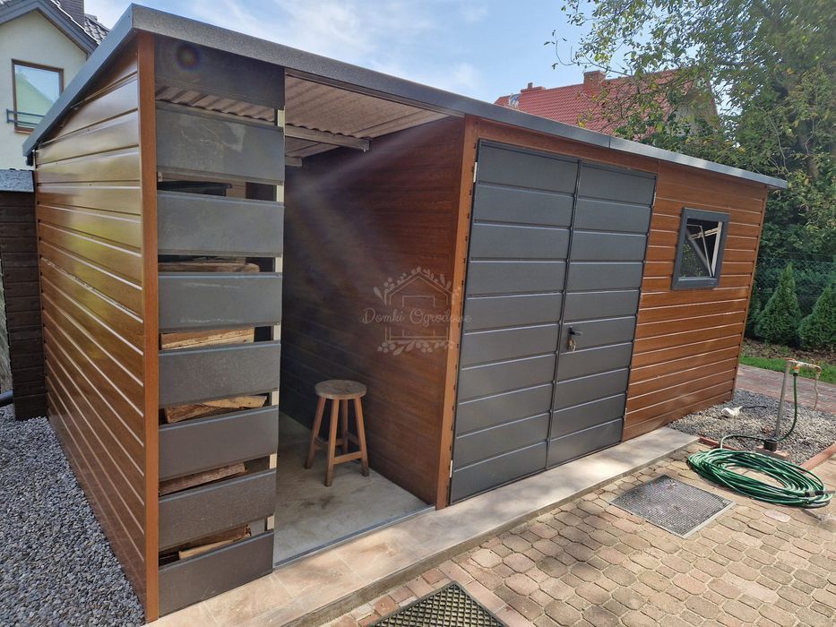 Schowek Domek Ogrodowy 3,5x3m Wiata1,5m Brama Okno Drewnopodobny ID701