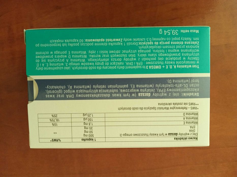 Zestaw odporność 2x 60 kapsułek tran witaminy A D E i kwasy omega 3