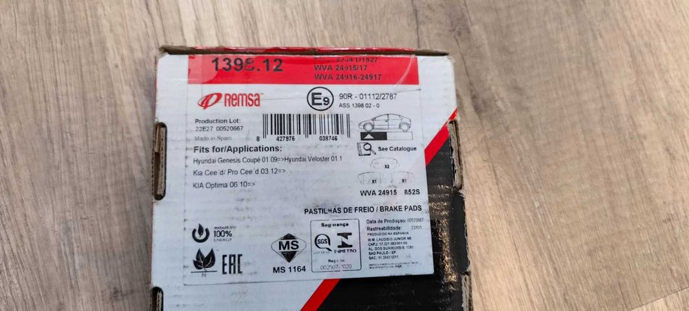 REMSA 139812 Тормозные колодки Hyundai/Kia 581012VA25